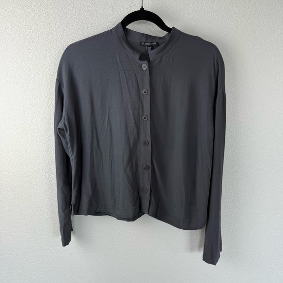 Eileen Fisher Tencel Viscose Crepe Mandarin Collar Button Front Shirt Petite Sm - Picture 4 of 14